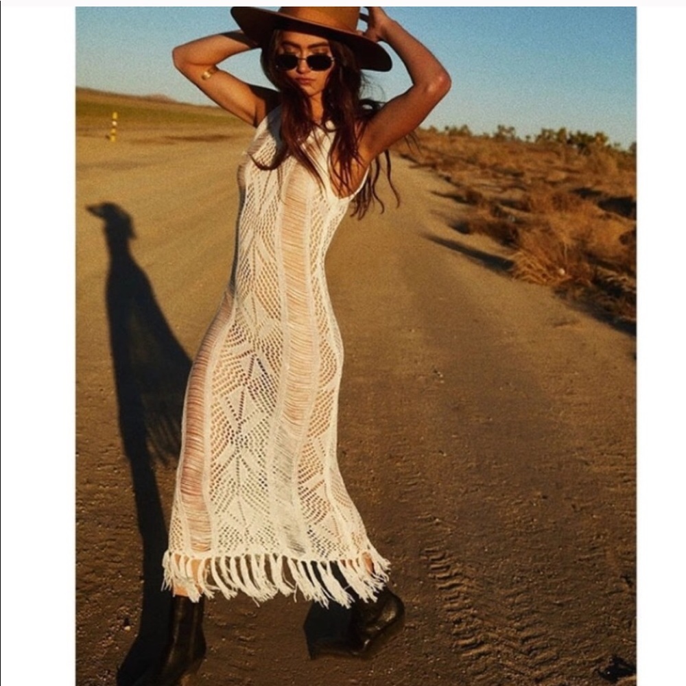 Callie Crochet Fringe Festival Dress Beach Boho - Picture 5 of 6